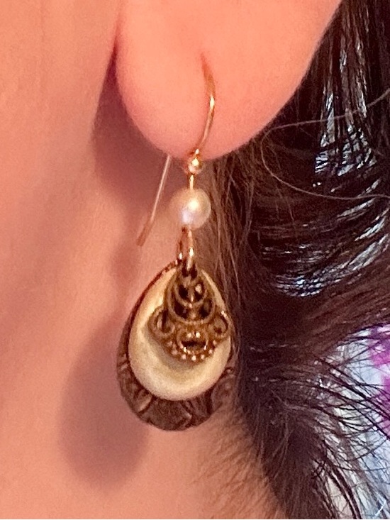 Silver Forest Jewelry - Teardrop Copper Filagree & Shell with Brass Accents Earrings